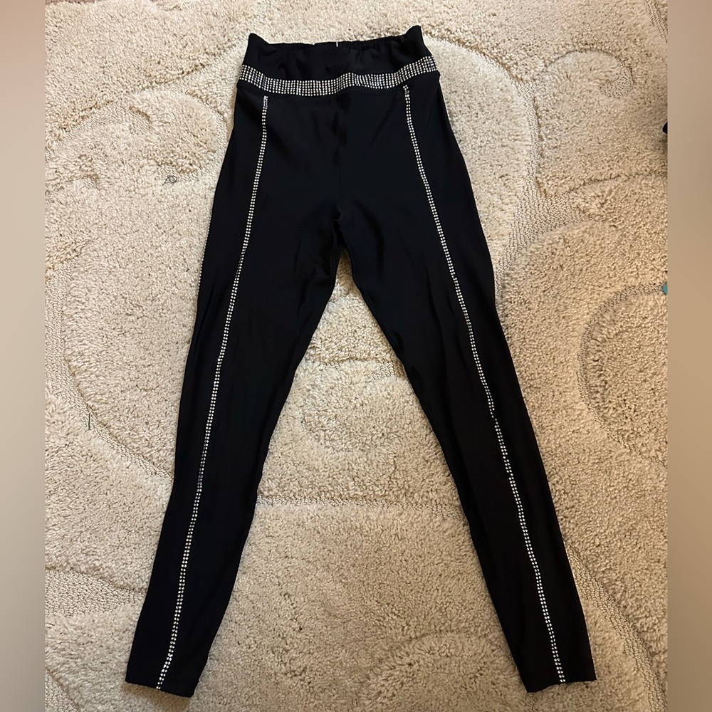 Adam Selman Sport Black High-Waisted Leggings with Rhinestone Detail